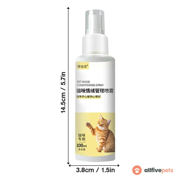 The 100 ml calming spray bottle with its height, 14.5 cm
