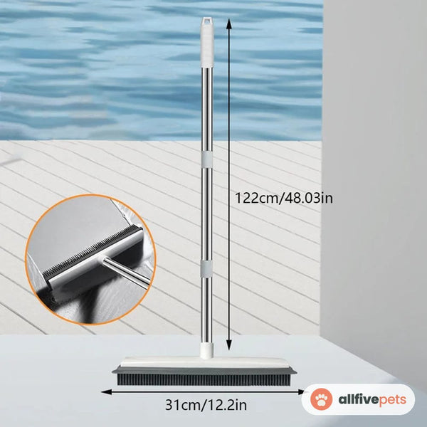 The broom with its measurements: a 122 cm handle and a 31 cm head